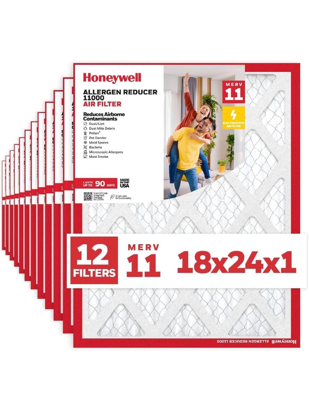 Honeywell 18x24x1 Furnace Filter 12 Pack MERV 11 Allergen Reducer 11000 HVAC AIR